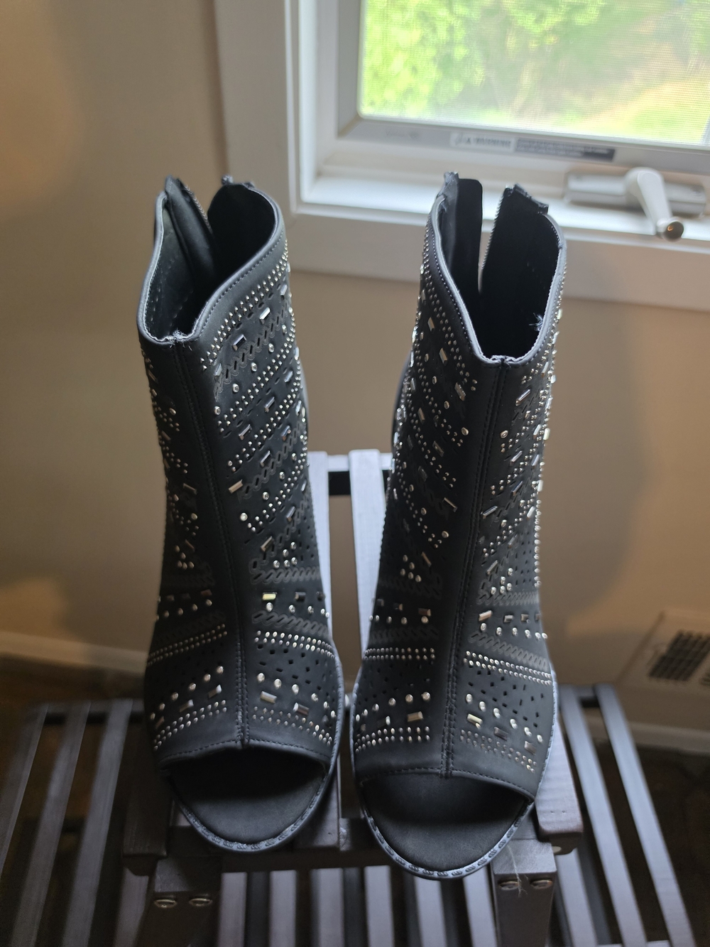 cloudwalkers Black Studded Peep-Toe Booties
